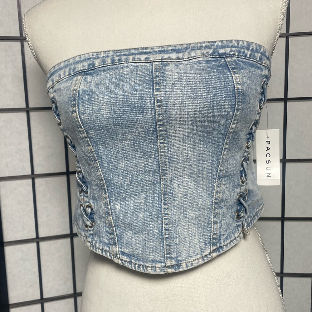 PacSun LA Hearts Stonewash Denim Bustier Womens Small‎